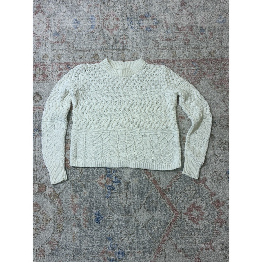 Fisherman Cable Knit Crewneck Cropped Women's Chunky Knit Sweater Size Small